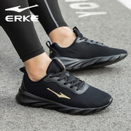 鴻星爾克運動鞋男鞋運動2025新款冬季網(wǎng)鞋男士網(wǎng)面透氣休閑鞋子 正黑/國王金 45