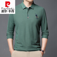 皮爾卡丹（pierre cardin）高檔款男士純棉長袖t恤翻領(lǐng)polo衫高端刺繡上衣秋季寬松打底衫潮T A3162長袖綠色 M 建議120斤以內(nèi)