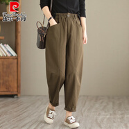 皮爾卡丹大號蘿卜休閑哈倫褲女秋季2025新款媽褲子春秋鄭州高端女褲 軍咖色 XL 【建議130-145斤】
