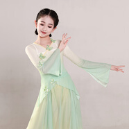氧摩古典舞蹈服裝兒 童中國舞身韻女紗衣民族扇子舞漸變演出服 蝴蝶綠紗衣+吊帶 130cm
