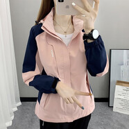BRELRMON風(fēng)衣外套情侶款單層沖鋒衣防風(fēng)登山服春秋工裝夾克薄款連帽運動服 1858粉色-女 M