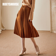 ROEYSHOUSE羅衣優(yōu)雅大擺純色半身裙秋裝氣質(zhì)淺咖色中長(cháng)百褶裙00775 淺咖色 S