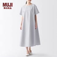 MUJI女式 涼爽 短袖連衣裙 百搭 裙子長(zhǎng)裙 BCL67C3S 灰色條紋 XL