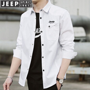 JEEP SPIRIT吉普襯衫男長袖襯衣男士工裝秋冬款休閑寬松薄外套百搭翻領(lǐng)上衣 白色 XL (125-140斤)