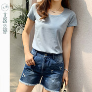 艾路絲婷短袖T恤女夏裝新款上衣韓版修身純色體恤TX3561 淺藍(lán)色 XL