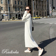 Radinka2024秋冬新款超長毛衣裙套頭女韓版寬松半高領(lǐng)中長款打底A字裙 白色(加厚) S