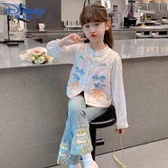 迪士尼（Disney）女童秋裝套裝2025新款洋氣女孩新中式外套兒童國(guó)風(fēng)褲子春秋三件套 粉色三件套 【襯衫+馬甲+褲子】 140 cm