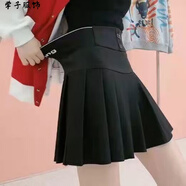 小個(gè)子半身裙顯高短裙女冬天女士冬季時(shí)尚百搭黑色百褶裙新款設計感字母收腹顯瘦彈力高腰半身裙a字短裙潮 701#黑色 2XL 128-140斤