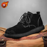 百狄（BYETIVE）馬丁靴男四季款透氣復古男靴英倫中幫工裝靴男士翻毛皮靴男短靴 黑色(加棉) 38 皮鞋碼