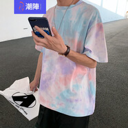 潮陣（CHAOZHEN）潮牌扎染短袖男生夏天漸變男女潮流寬松T恤情侶嘻哈半袖學(xué)生帥t 粉色 2XL