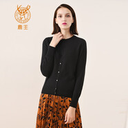 鹿王羊絨衫女100%山羊絨開(kāi)衫毛衣外套圓領(lǐng)輕薄純色簡(jiǎn)約休閑秋冬百搭 黑色 L 170