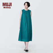 MUJI 女式強捻無袖連衣裙女裝連身裙子夏季純棉全棉長裙BC2JNC4S 綠色 M (160/84A)