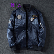 NPZ 高級感男秋冬休閑棒球服雙面穿外套加厚寬松大碼刺繡徽章棉服男 鷹頭藍(lán)色（常規(guī)款） 6XL 210-230斤