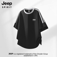 JEEP SPIRIT吉普短袖T恤女男生夏季透氣速干圓領上衣休閑寬松情侶工裝褲套裝 單件裝：石墨黑T恤（JP01） 2XL （推薦體重145-165斤）
