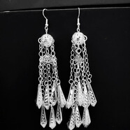 DL 1998胖東來(lái)同款苗族銀飾耳環(huán)貴州手工苗銀復古長(cháng)流蘇夸張民族風(fēng)銀大氣 民族風(fēng)民族加長(cháng)耳環(huán):長(cháng)11CM