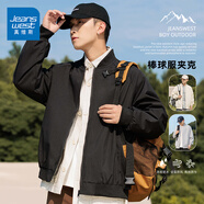 真維斯（JEANSWEST）外套男春秋季棒球服男士夏季休閑飛行員夾克男2025新款戶外上衣服 黑色(四季款）純色 3XL 【推薦190-210斤】