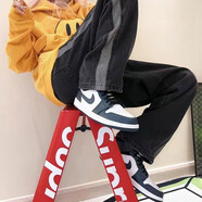 耐克（NIKE）Air Jordan aj1女鞋 mid黑白紅芝加哥防滑耐磨籃球運動休閑鞋 554725-411黑曜石 38