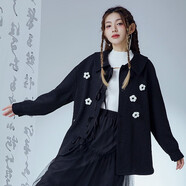 金苑毛呢外套女冬新款設計感減齡花朵裝飾中長(cháng)款大衣D225105 黑色 M