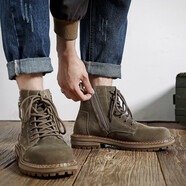 百狄（BYETIVE）馬丁靴男中幫2023新款拉鏈男靴大黃靴英倫中幫工裝靴男士翻毛皮靴 卡其色 38皮鞋碼(等于運動(dòng)鞋39碼)