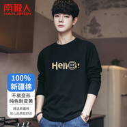 南極人（Nanjiren）長袖t恤男寬松休閑衣服圓領(lǐng)百搭潮流男裝純棉上衣打底衫男黑色XL