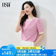 歐莎（OSA）【涼爽透氣】小香風(fēng)短款輕薄冰絲針織衫條紋短袖T恤上衣女減齡 淺紫色 XL