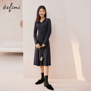 伊芙麗polo領(lǐng)針織連衣裙女冬裝新款長袖茶歇裙 深灰 S 155/80A