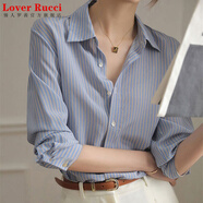 LOVER RUCCI法國新款2025春氣質(zhì)真絲襯衫女長袖高級感條紋襯衣仿桑蠶絲上衣 藍色 條紋 M 適合95-110斤