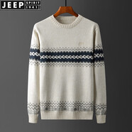 JEEP SPIRIT毛衣男秋冬新款針織衫男士圓領(lǐng)休閑套頭 米白19款 常規 XL -180 適合150-165斤