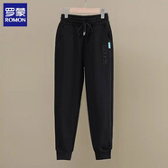 羅蒙（ROMON）束腳運動(dòng)褲春秋冬2025新款棉褲子女士休閑小腳衛褲哈倫加絨加厚 黑色 M (建議100斤以?xún)?