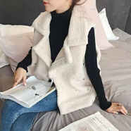 焱思泰秋冬季2022新款韓版大翻領(lǐng)羊羔毛馬甲女毛絨背心馬夾無(wú)袖坎肩外套 米白色 3XL