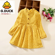 G.DUCKKIDS小黃鴨女童連衣裙兒童碎花裙子春秋季長袖裙子純i棉打底裙公主 黃色 不加絨星星-兒童節(jié)禮物 120cm-兒童節(jié)禮物