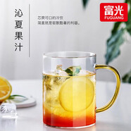 富光 玻璃杯茶杯透明泡花茶杯帶把手杯子客廳水杯家庭套裝男女牛奶杯 黃色400ml（1只裝）