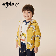 Woobaby兒童羽絨服輕薄女童男童冬裝外套寶寶輕羽 WB2203052里奧豹黃-90%白鴨絨 80cm