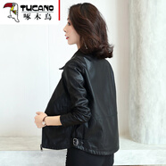 啄木鳥(niǎo)（TUCANO） 寬松皮衣女新品韓版時(shí)尚休閑黑色百搭pu外套時(shí)尚短款秋冬皮夾克. 黑色【寬松版型】 XL 【適合116斤-125斤】