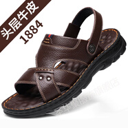 圣華聚 i-INFUN\/英范 男鞋牛皮夏季百搭透氣涼鞋沙灘鞋子男 1884棕色 37碼