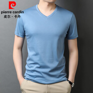 皮爾卡丹（pierre cardin）t恤男v領(lǐng)100%純棉短袖夏季薄款上衣中青年白色小T半袖修身打底衫