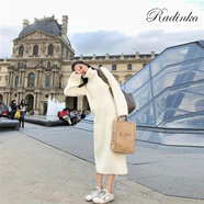 Radinka2024秋冬新款高領(lǐng)針織連衣裙女中長(zhǎng)款過膝保暖打底毛衣小開叉裙子 米白色 S