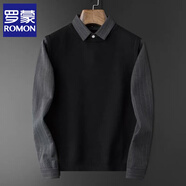 羅蒙（ROMON）假兩件毛衣男春秋冬新款時(shí)尚氣質(zhì)修身潮流商務(wù)休閑套頭打底針織衫 黑色M8801【尺碼偏大建議小一碼】 XL(135-150斤)