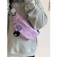 牧瑾ins胸包女韓版百搭斜挎包少女學(xué)生運動(dòng)腰包純色輕便斜肩手機小包 紫色（隨機4徽章+煤球掛件）