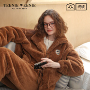 Teenie Weenie小熊睡衣女秋冬季加厚立領(lǐng)保暖情侶家居服休閑套裝 學(xué)院咖（女款） M