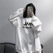 嬌茹妮（JIAORUNI）嬌茹妮美式復古中性風(fēng)無(wú)帽圓領(lǐng)衛衣女中性風(fēng)春秋薄款ins潮牌情侶 白色薄款 L