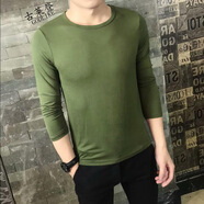 楠子漢男士長袖t恤純色土夏天長薄款秋衣上衣服外穿秋天夏季學(xué)生血春秋 長袖 圓領(lǐng) 軍綠 XL碼125-140斤