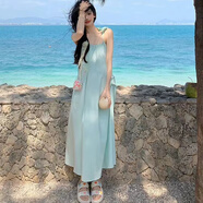 ZHIDOUDOU波西米亞沙灘裙女海邊度假長(cháng)裙小個(gè)子夏季新款甜美清新純色吊帶連 薄荷綠連衣裙 均碼  L 105-120斤