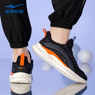 鴻星爾克（ERKE）男鞋運動(dòng)鞋年春春季新款紅星正品男士跑步鞋網(wǎng)面透氣休閑鞋子 正黑/橙紅色 40