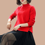 記述春秋春裝新款半高領(lǐng)純色毛衣女寬松百搭長袖針織衫女春秋上衣 8054紅色 #3XL(建議131-145斤)