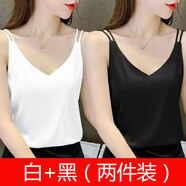 夏季薄款冰絲吊帶背心女深v領(lǐng)內(nèi)搭打底衫外穿性感修身 白色+黑色（2件裝） L 推薦105-120斤穿