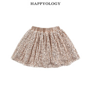 happyology英國兒童春夏裙子亮片女童繡花童裝半裙拼接新品半身裙 金色 110 (112cm)