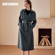 ROEYSHOUSE羅衣英倫氣質(zhì)風(fēng)衣女中長款知性通勤純色外套00800 孔雀綠 2XL
