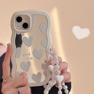 美相隨 蘋果16promax手機殼ins白色愛心鏡面iPhone15硅膠軟網(wǎng)紅女款14波浪邊帶鏈條13手機套 【愛心鏡面殼+鏈條】iPhone13