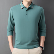 卡帝樂(lè )鱷魚(yú)中年男士長(cháng)袖T恤翻領(lǐng)春秋季純色打底上衣商務(wù)休閑爸爸P 豆綠 m100-120斤